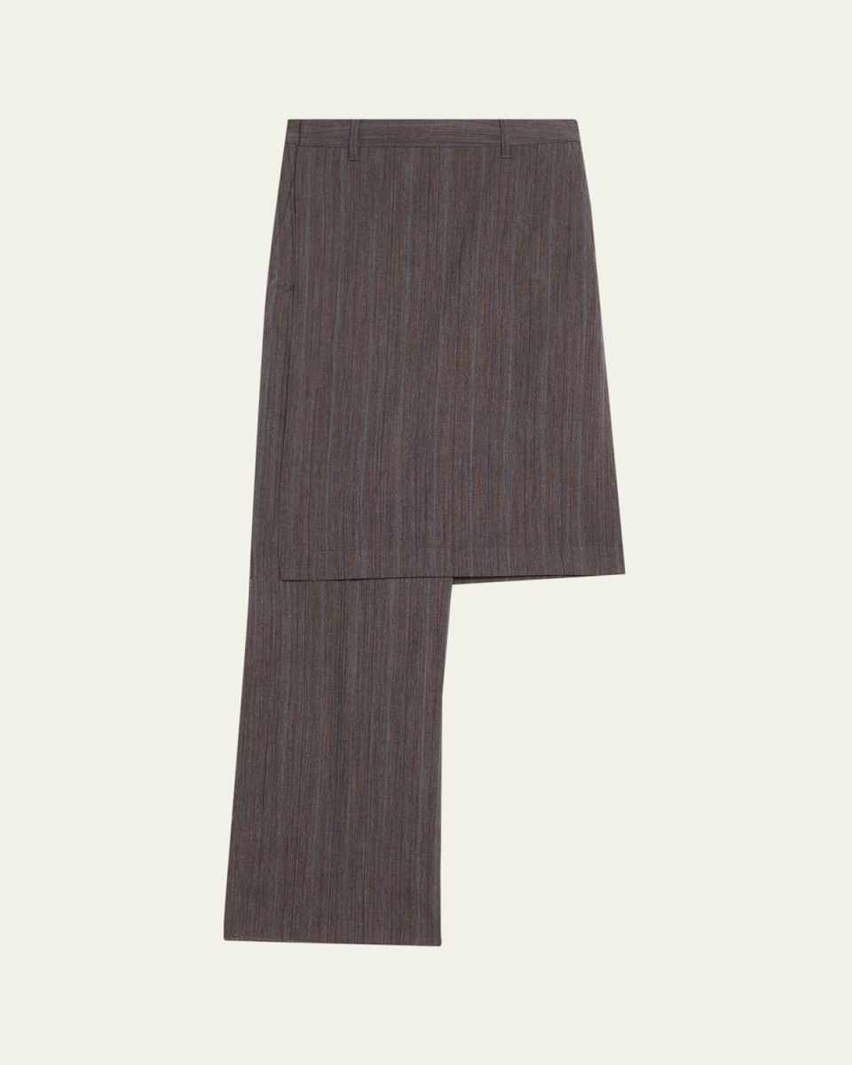 Striped Melange Wool Wrap Pant Skirt